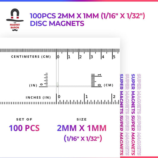100pcs 2mm x 1mm (1/16" x 1/32") Disc Magnets