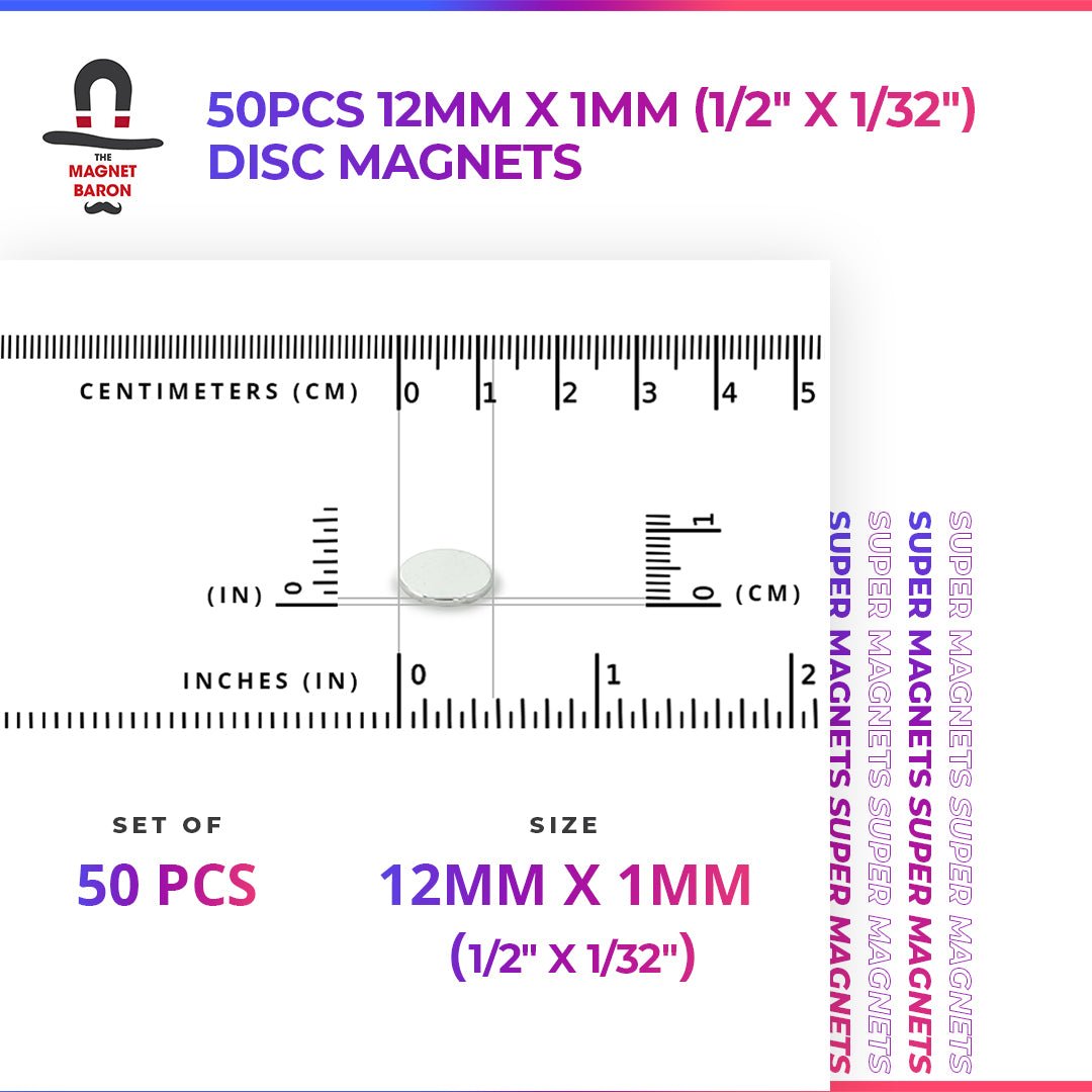 50pcs 12mm x 1mm (1/2" x 1/32") Disc Magnets