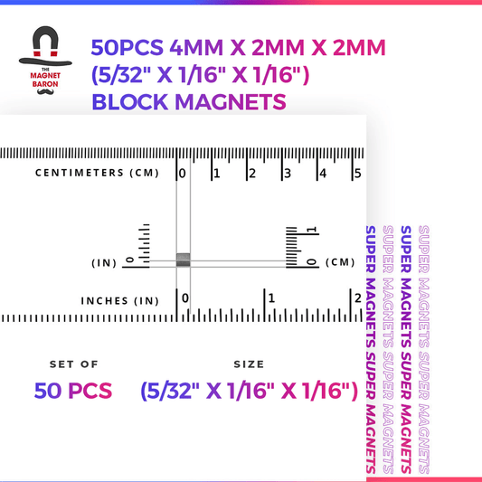 50pcs 4mm x 2mm x 2mm (5/32" x 1/16" x 1/16") Block Magnets