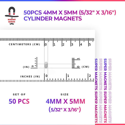 50pcs 4mm x 5mm ( 5/32" x 3/16") Cylinder Magnets
