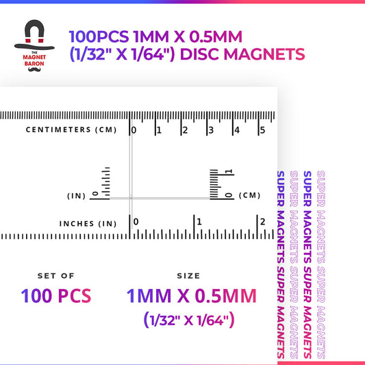 100pcs 1mm x 0.5mm (1/32" x 1/64") Disc Magnets