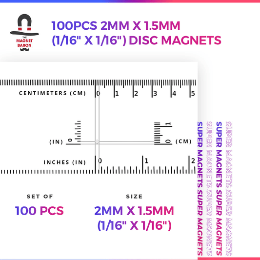 100pcs 2mm x 1.5mm (1/16" x 1/16") Disc Magnets