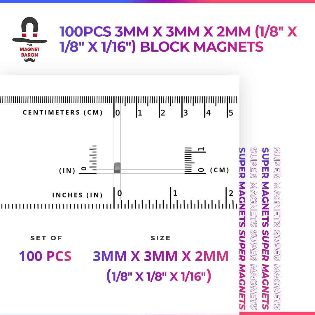 100pcs 3mm x 3mm x 2mm (1/8x1/8x1/16") Block Magnets